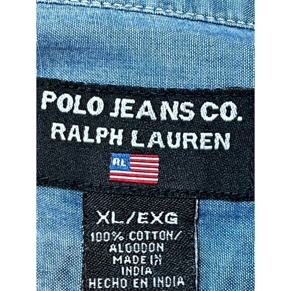 Polo Jeans Co. Ralph Lauren Mens XL Blue Long Sleeve Chambray Button Front Shirt - Picture 3 of 5